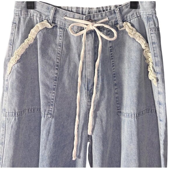 POL Light Wash Denim Patchwork Wide Leg Pants Small New - Picture 12 of 15